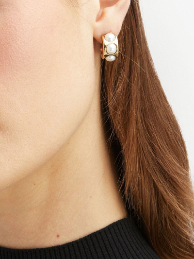 Shop Oscar De La Renta Cabochon Hoop Earrings In Pearl