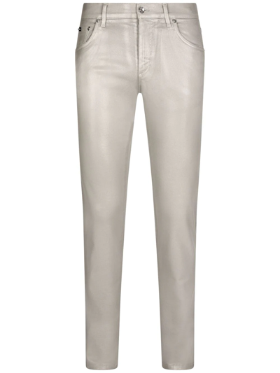 Shop Dolce & Gabbana Coated Slim-fit Jeans In Grey
