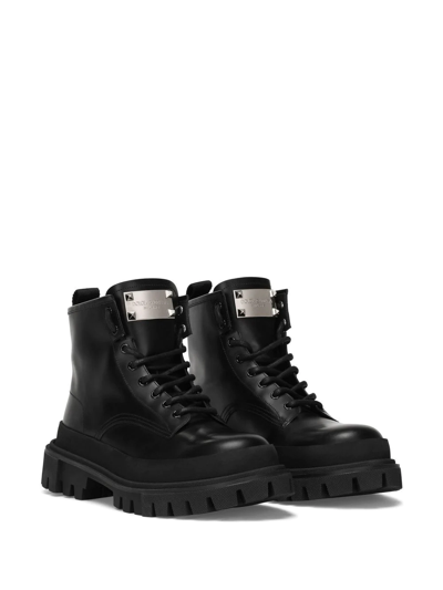 Shop Dolce & Gabbana Lace-up Leather Ankle Boots In Black