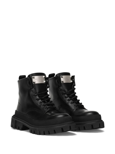 Dolce & Gabbana Lace-up Leather Black Ankle Boots In Black