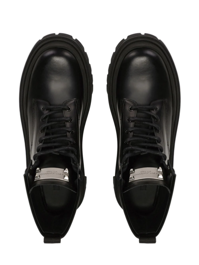 Dolce & Gabbana Lace-up Leather Black Ankle Boots In Black