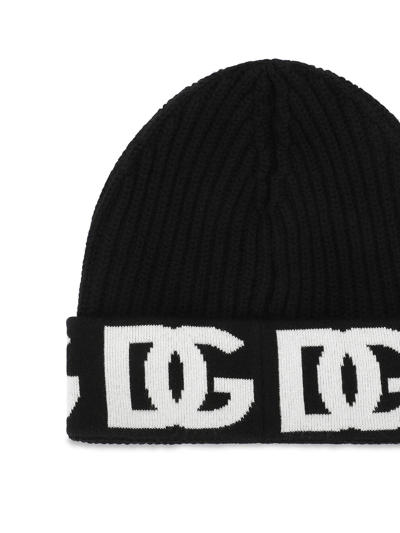 Dolce & Gabbana Cashmere Hat With Jacquard Dg Logo In Black
