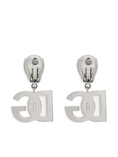 Shop Dolce & Gabbana Dg-logo Rhinestone-embellished Earrings In Silver