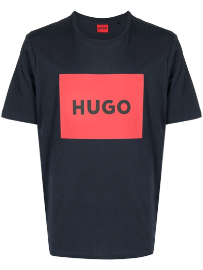Shop Hugo Dulive Logo-print Cotton T-shirt In Blue