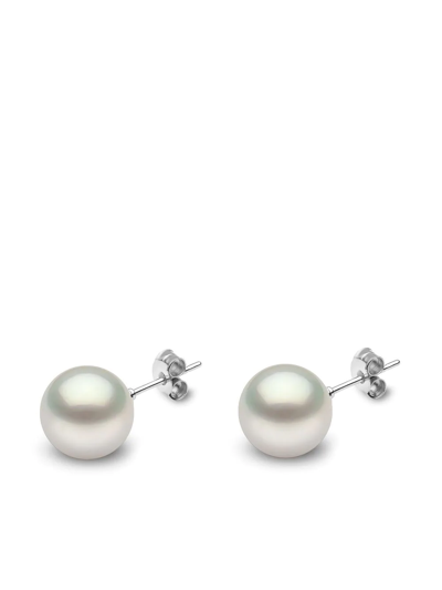 Shop Yoko London 18kt White Gold Classic 11mm South Sea Pearl Stud Earrings In Silver