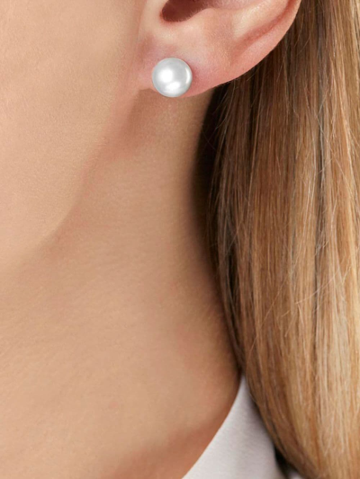 Shop Yoko London 18kt White Gold Classic 9mm South Sea Pearl Stud Earrings In Silver