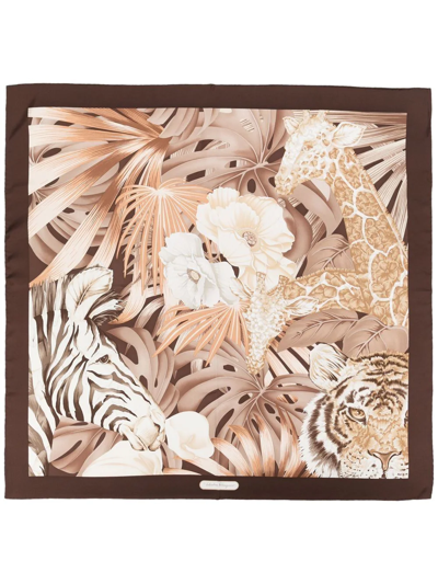 Shop Ferragamo Logo-print Silk Scarf In Brown