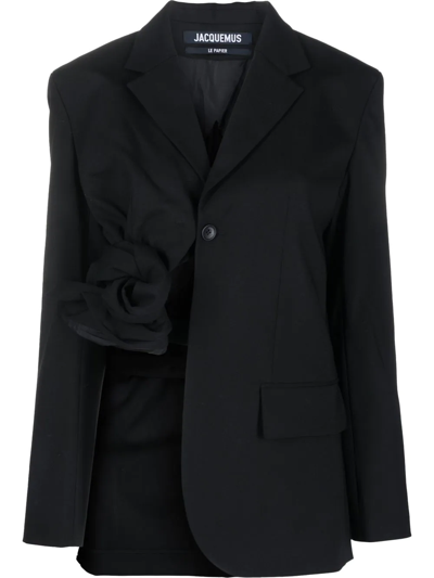 Shop Jacquemus La Baccala Knotted-blazer In Black