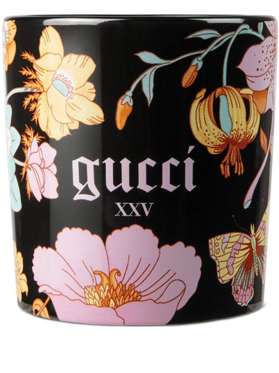 Shop Gucci Violet-scented Flora-print Candle In Black