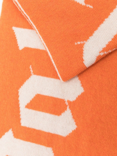 Palm Angels Intarsia-knit Logo Scarf In Orange