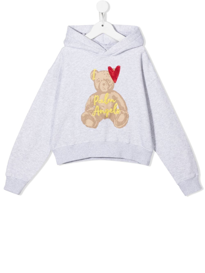 Shop Palm Angels Embroidered-logo Cotton Hoodie In Grey