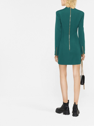 Balmain Green Square-neck Long-sleeve Dress | ModeSens