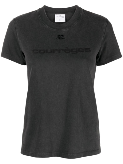 Shop Courrèges Logo-print Cotton T-shirt In Grey