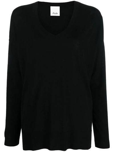 Shop Allude Fine-knit V-neck Jumper In Black