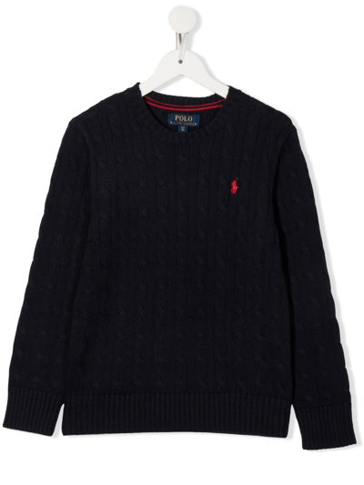 Shop Ralph Lauren Polo Pony Cable-knit Jumper In Blue