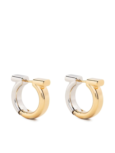 Shop Ferragamo Contrast Logo Hoop Earrings In Gold