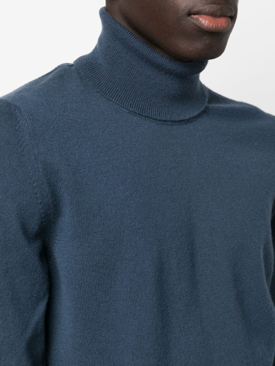 Shop Fedeli Roll-neck Fine-knit Jumper In Blue