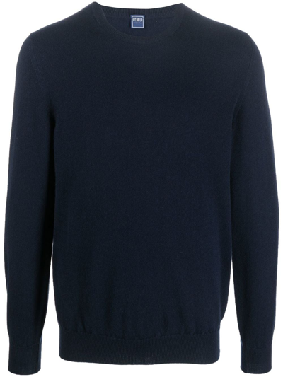 Shop Fedeli Round-neck Fine-knit Jumper In Blue