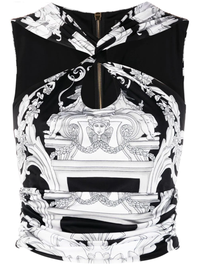 Shop Versace Silver Baroque Cropped Top In Black