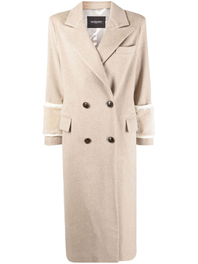 Shop Simonetta Ravizza Faux-fur Detail Double-breasted Coat In Neutrals