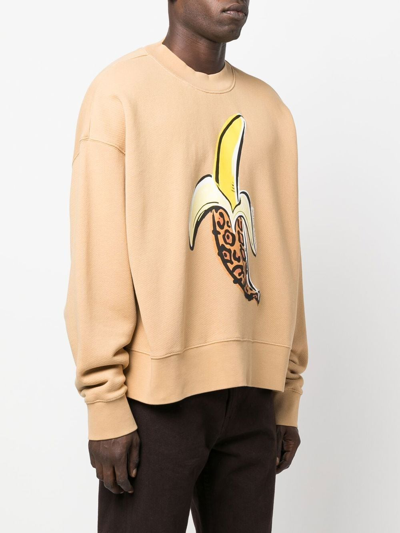 Palm Angels Banana Print Brown Crewneck Sweatshirt In Nuts Yellow