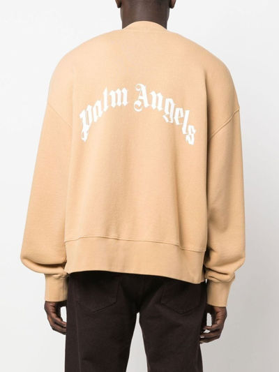 Palm Angels Banana Print Brown Crewneck Sweatshirt In Nuts Yellow