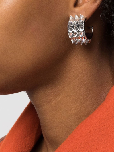 Shop Amina Muaddi Crystal-spike Huggie-hoop Earrings In Silver