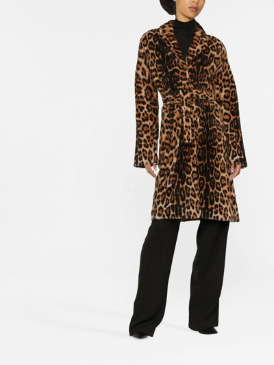 Yves Salomon Reversible Belted Leopard-print Shearling Coat In Brown