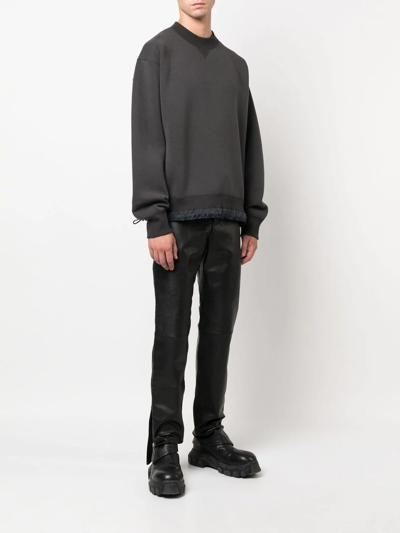 Shop Sacai Drawstring Crew-neck Sweatshirt In Grey