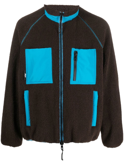Shop Msgm Logo-patch Fleece Jacket In Brown