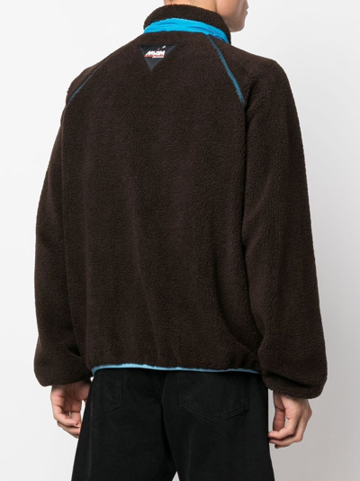 Msgm Logo High Neck Jacket With Contrast Pockets In Brown