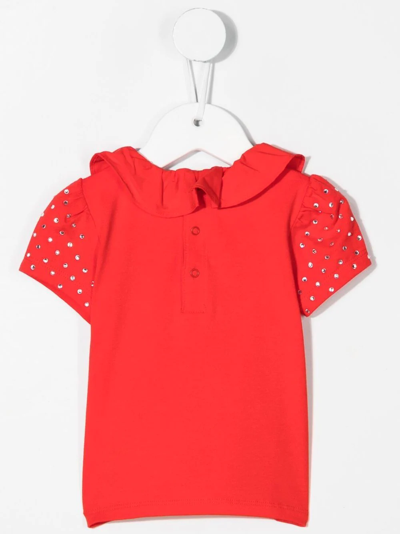 Shop Moschino Rhinestone-embellished Ruffle T-shirt In Red