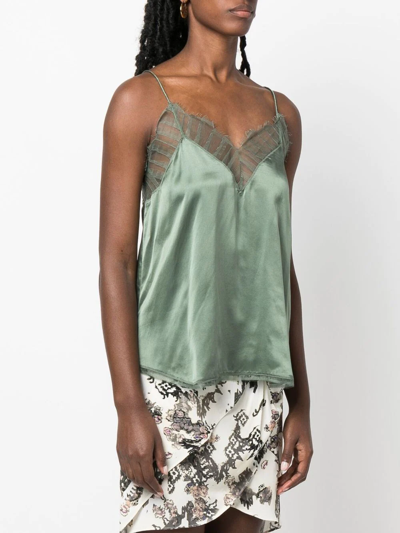 Shop Iro Berwyn Lace-trimmed Silk Top In Green