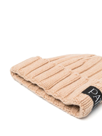 Shop Patou Logo-patch Ribbed Beanie In Neutrals