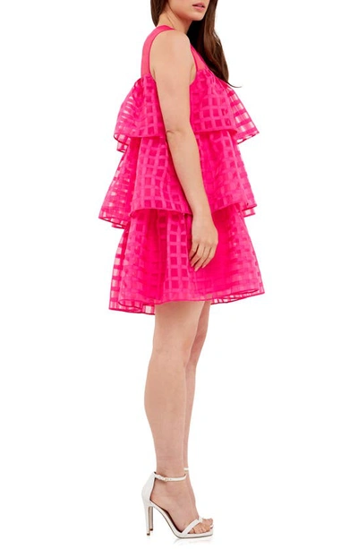 ENGLISH FACTORY ENGLISH FACTORY GRID PATTERN TIERED ORGANZA MINIDRESS 