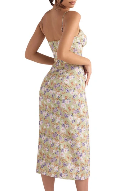 House Of Cb Corset Crepe Midi Sundress In Peony Print