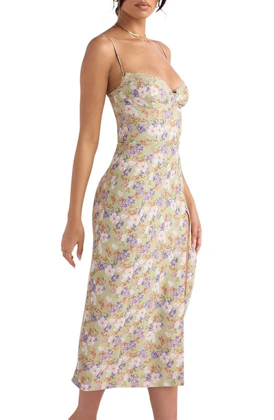House Of Cb Corset Crepe Midi Sundress In Peony Print