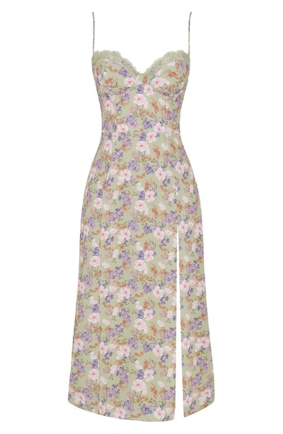 House Of Cb Corset Crepe Midi Sundress In Peony Print