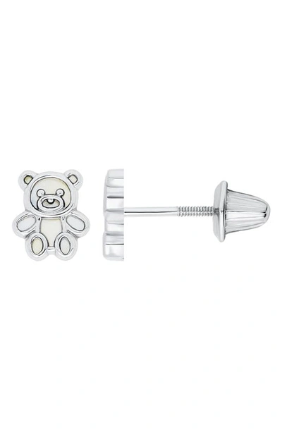 Mignonette Sterling Silver Teddy Bear Stud Earrings In Silver