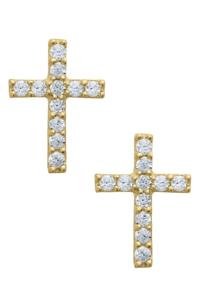 Mignonette 14k Gold & Cubic Zirconia Cross Stud Earrings In Gold