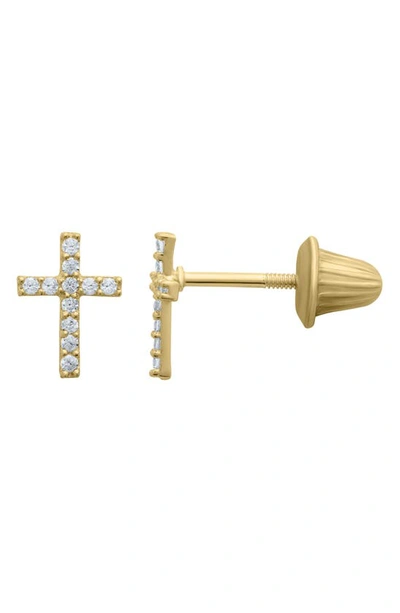 Mignonette 14k Gold & Cubic Zirconia Cross Stud Earrings In Gold
