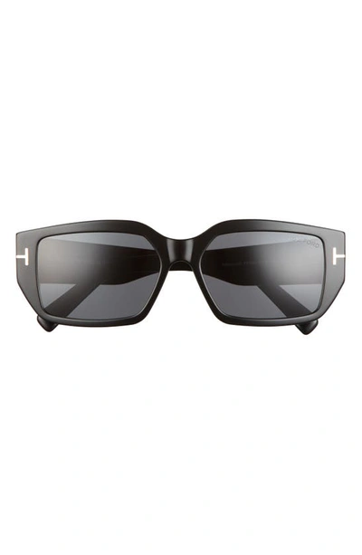 Shop Tom Ford Silvano 56mm Square Sunglasses In Shiny Black / Smoke Lenses