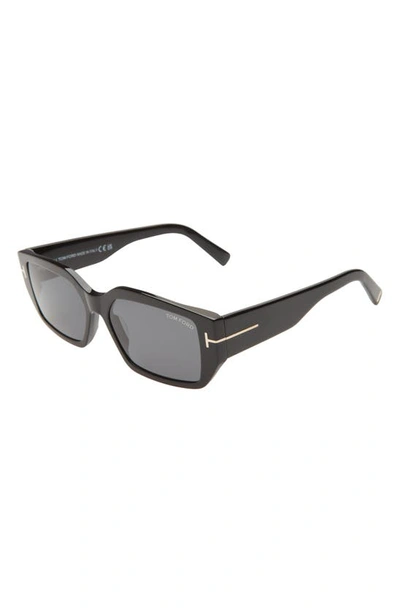 Shop Tom Ford Silvano 56mm Square Sunglasses In Shiny Black / Smoke Lenses