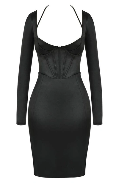 Shop House Of Cb Grazia Long Sleeve Satin Corset Dress In Black