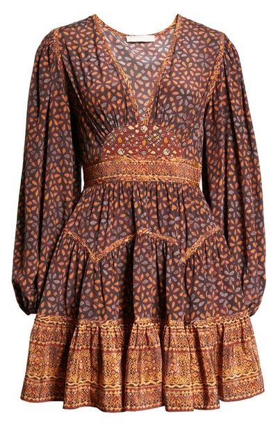 Shop Ulla Johnson Hayana Floral Mix Print Long Sleeve Silk Dress In Agate