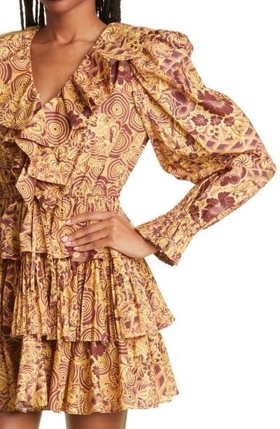 Shop Ulla Johnson Lola Tiered Ruffle Long Sleeve Dress In Amber
