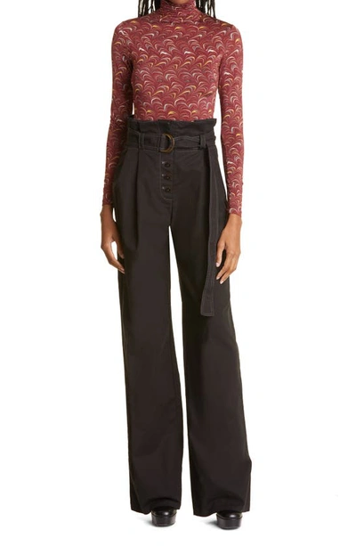 Ulla Johnson Aurelia Printed Stretch-jersey Turtleneck Top In Claret