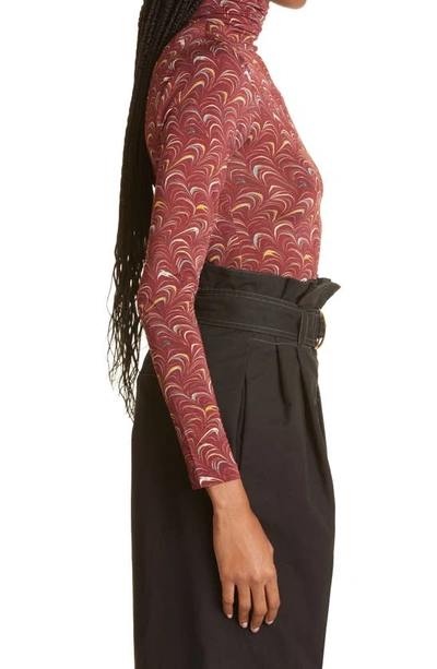 Ulla Johnson Aurelia Printed Stretch-jersey Turtleneck Top In Claret