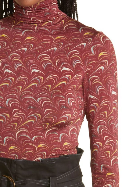 Ulla Johnson Aurelia Printed Stretch-jersey Turtleneck Top In Claret