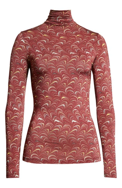 Ulla Johnson Aurelia Printed Stretch-jersey Turtleneck Top In Claret